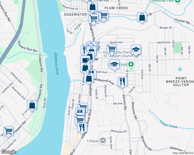 map of restaurants, bars, coffee shops, grocery stores, and more near 423 School Street in Verona