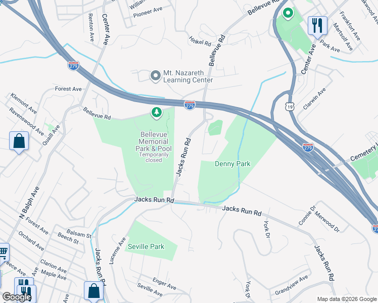 map of restaurants, bars, coffee shops, grocery stores, and more near 336 Jacks Run Road in Pittsburgh