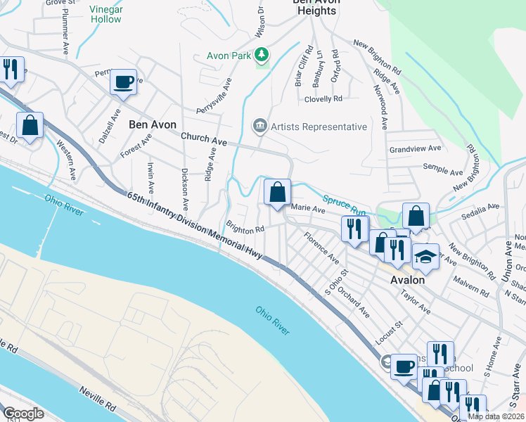 map of restaurants, bars, coffee shops, grocery stores, and more near 242 Berringer Place in Pittsburgh
