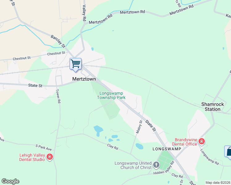 map of restaurants, bars, coffee shops, grocery stores, and more near 1125 State Street in Mertztown