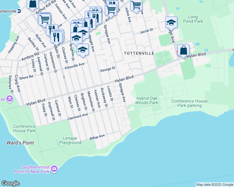 map of restaurants, bars, coffee shops, grocery stores, and more near 45 Wildwood Lane in Staten Island
