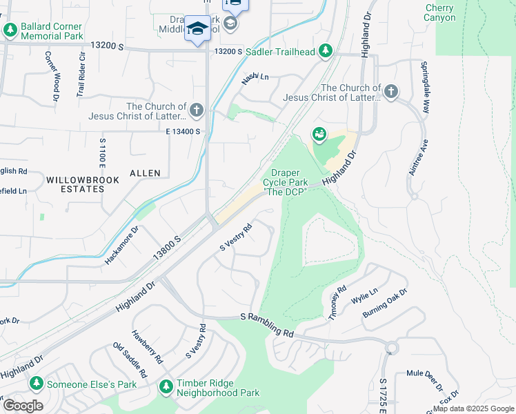 map of restaurants, bars, coffee shops, grocery stores, and more near 13614 Vestry Road in Draper