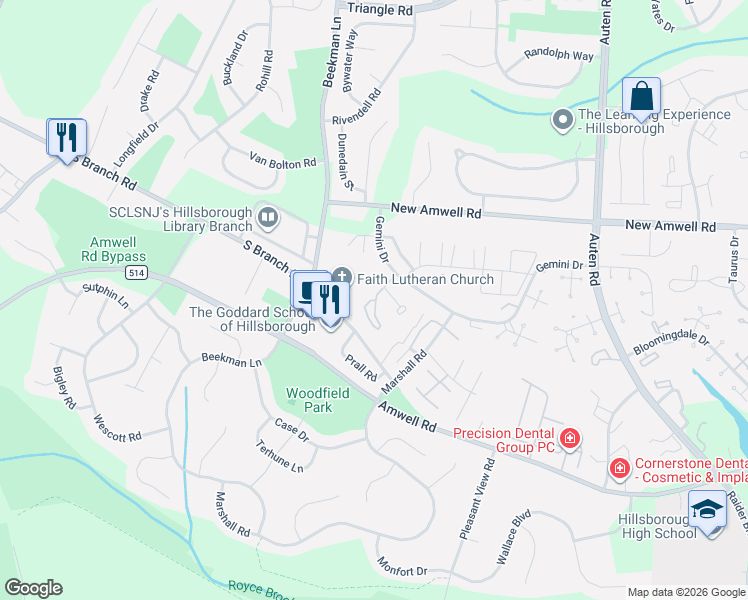 map of restaurants, bars, coffee shops, grocery stores, and more near 118 Devonshire Court in Somerset County