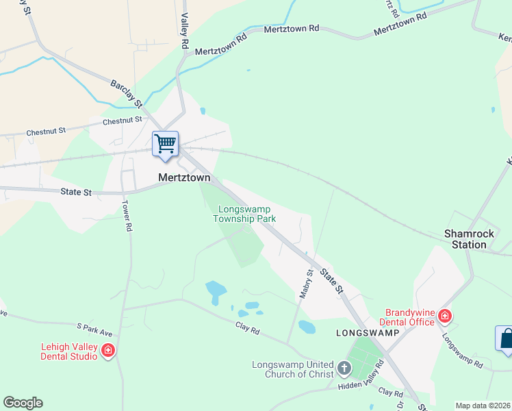 map of restaurants, bars, coffee shops, grocery stores, and more near 1125 State Street in Mertztown