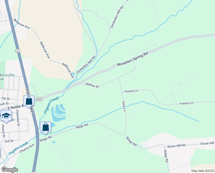 map of restaurants, bars, coffee shops, grocery stores, and more near 122 Skyline Drive in Shoemakersville