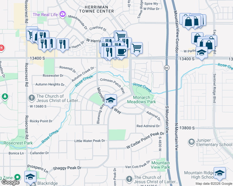 map of restaurants, bars, coffee shops, grocery stores, and more near 5089 West Buckeye View Way in Riverton