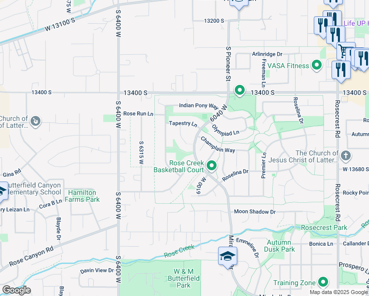 map of restaurants, bars, coffee shops, grocery stores, and more near 13584 Santa Anita Court in Herriman