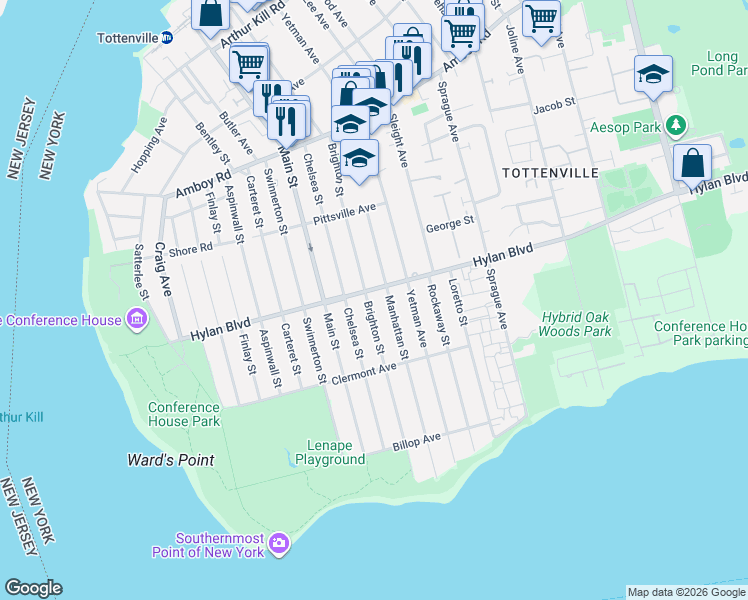 map of restaurants, bars, coffee shops, grocery stores, and more near 244 Manhattan Street in Staten Island