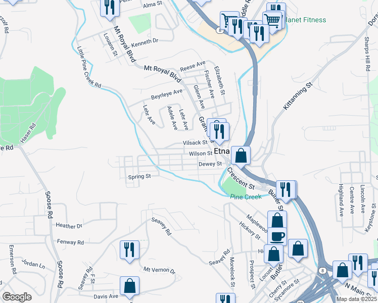 map of restaurants, bars, coffee shops, grocery stores, and more near 37 Vilsack Street in Pittsburgh