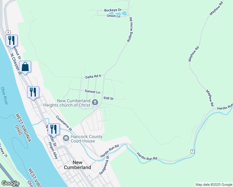 map of restaurants, bars, coffee shops, grocery stores, and more near 34 Windmill Dr in New Cumberland