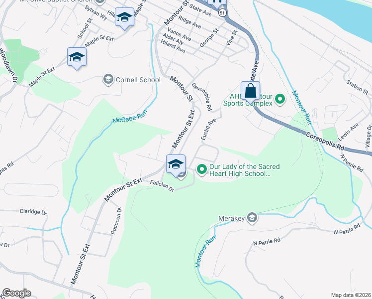 map of restaurants, bars, coffee shops, grocery stores, and more near 1880 Bryndale Avenue in Coraopolis