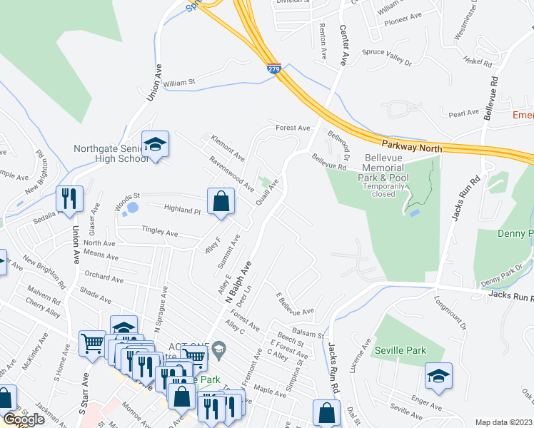 map of restaurants, bars, coffee shops, grocery stores, and more near 317 North Balph Avenue in Pittsburgh