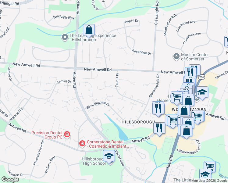 map of restaurants, bars, coffee shops, grocery stores, and more near 1001 Victoria Court in Somerset County