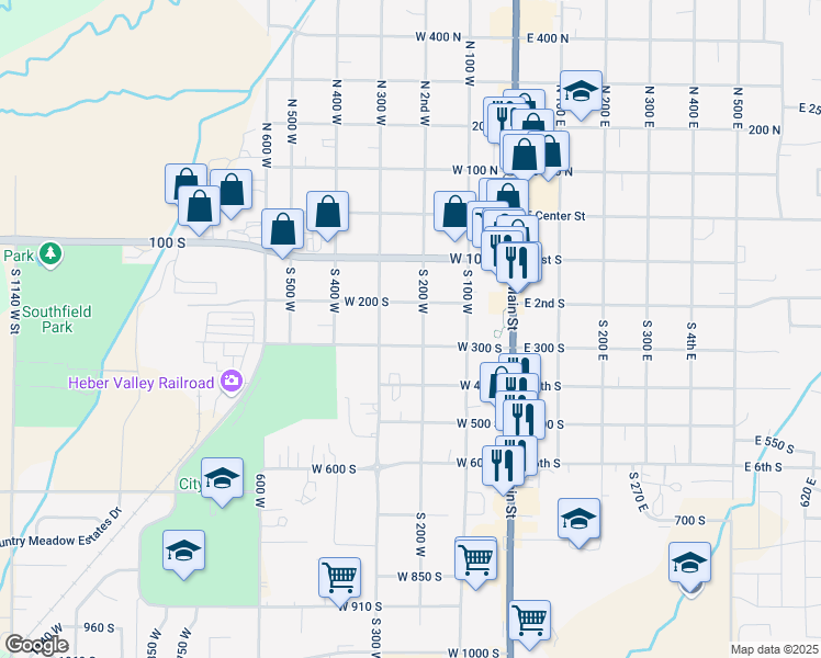 map of restaurants, bars, coffee shops, grocery stores, and more near 233 South 200 West in Heber City