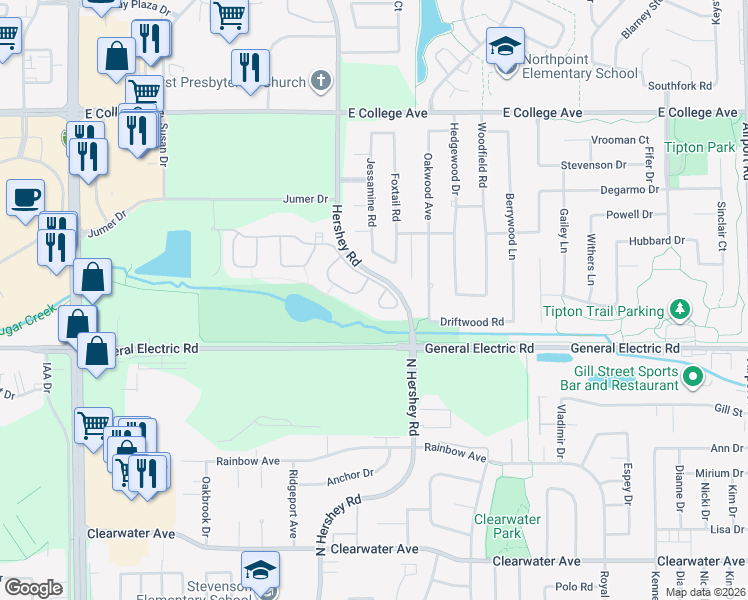 map of restaurants, bars, coffee shops, grocery stores, and more near 37 Arbor Court in Bloomington