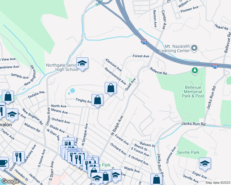map of restaurants, bars, coffee shops, grocery stores, and more near 720 Forest Avenue in Pittsburgh