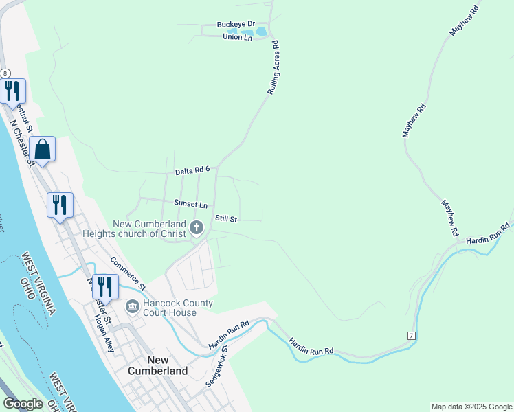 map of restaurants, bars, coffee shops, grocery stores, and more near 34 Windmill Dr in New Cumberland