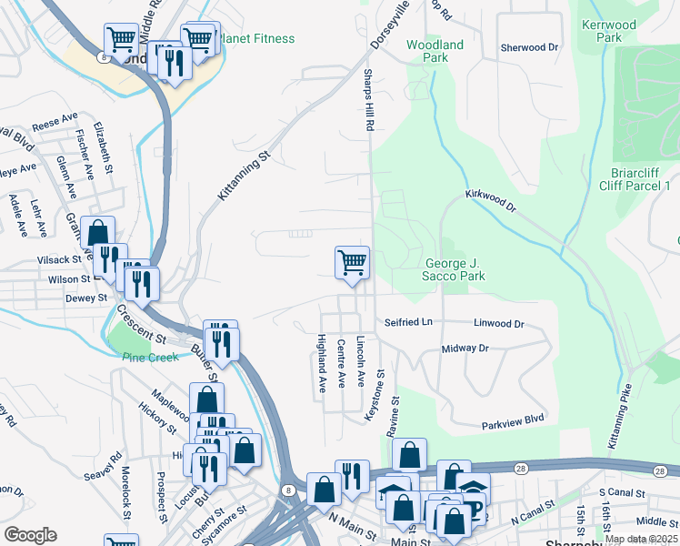 map of restaurants, bars, coffee shops, grocery stores, and more near 1020 Etna Avenue in Pittsburgh