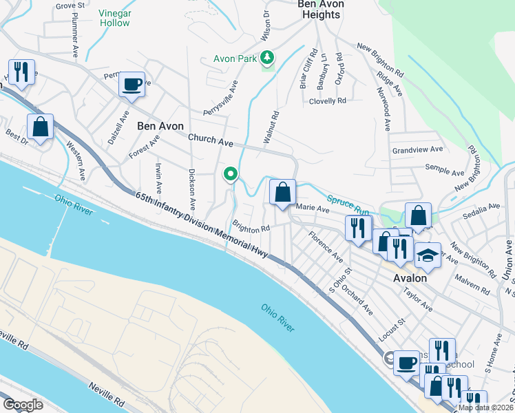 map of restaurants, bars, coffee shops, grocery stores, and more near 6708 Shaffer Place in Pittsburgh