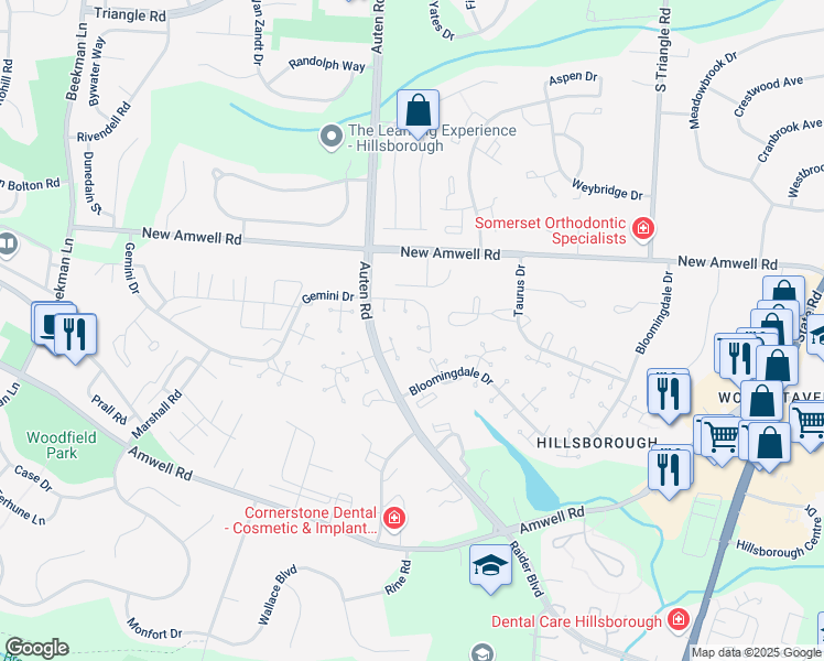 map of restaurants, bars, coffee shops, grocery stores, and more near 498 Auten Road in Hillsborough Township