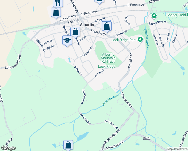 map of restaurants, bars, coffee shops, grocery stores, and more near 52 West 5th Street in Alburtis