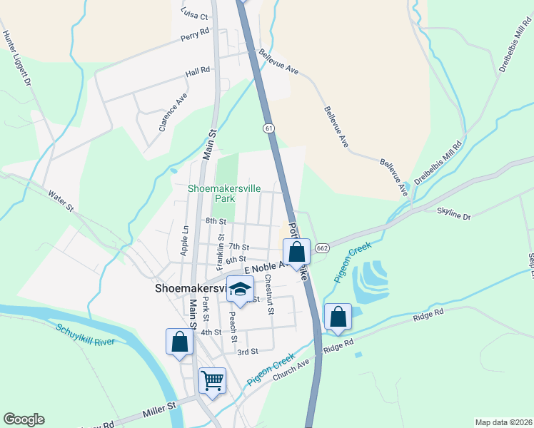 map of restaurants, bars, coffee shops, grocery stores, and more near 816 Chestnut Street in Shoemakersville