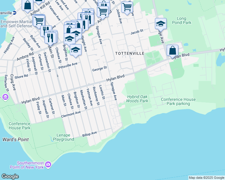 map of restaurants, bars, coffee shops, grocery stores, and more near 268 Sprague Avenue in Staten Island