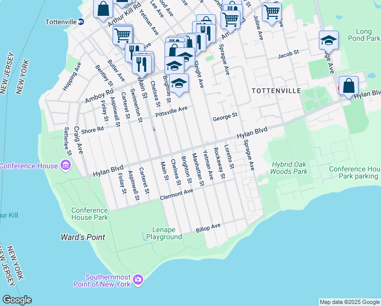 map of restaurants, bars, coffee shops, grocery stores, and more near 244 Manhattan Street in Staten Island
