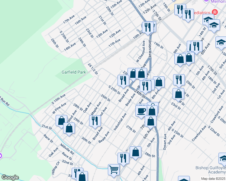 map of restaurants, bars, coffee shops, grocery stores, and more near 889 South 25th Street in Altoona