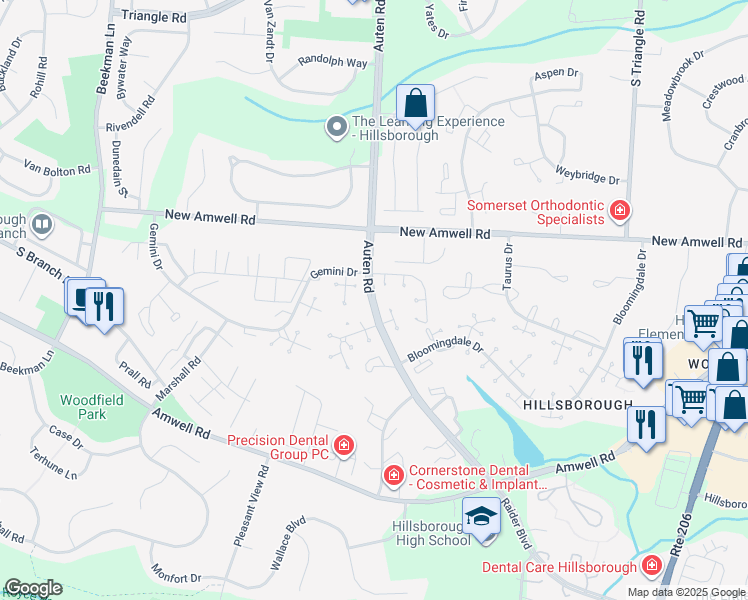 map of restaurants, bars, coffee shops, grocery stores, and more near 2D Gull Court in Somerset County