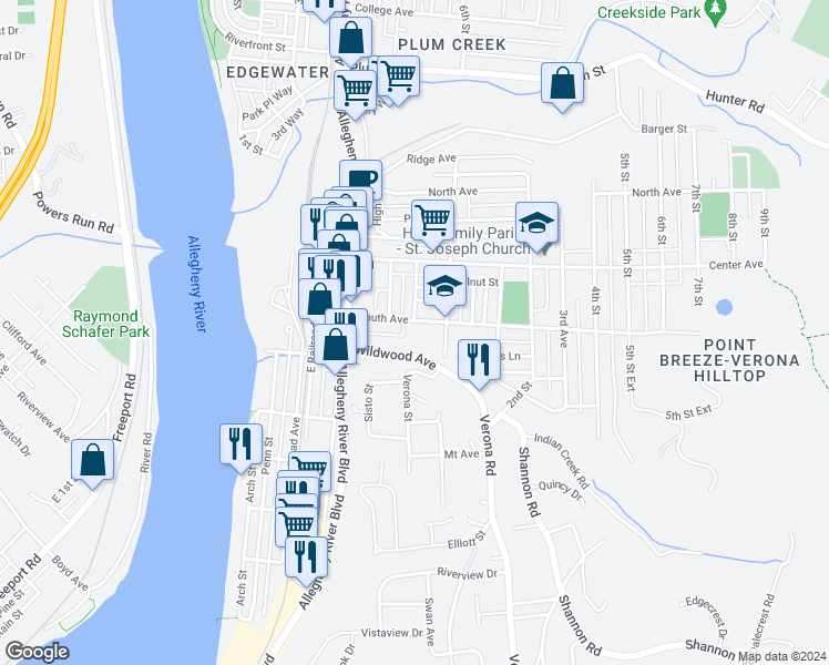map of restaurants, bars, coffee shops, grocery stores, and more near 462 South Avenue in Verona
