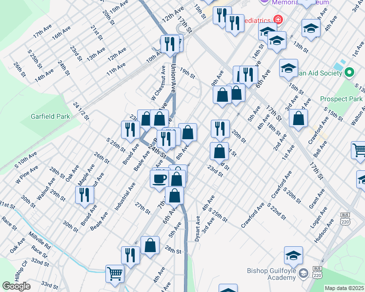 map of restaurants, bars, coffee shops, grocery stores, and more near 2222-24 8th Ave in Altoona