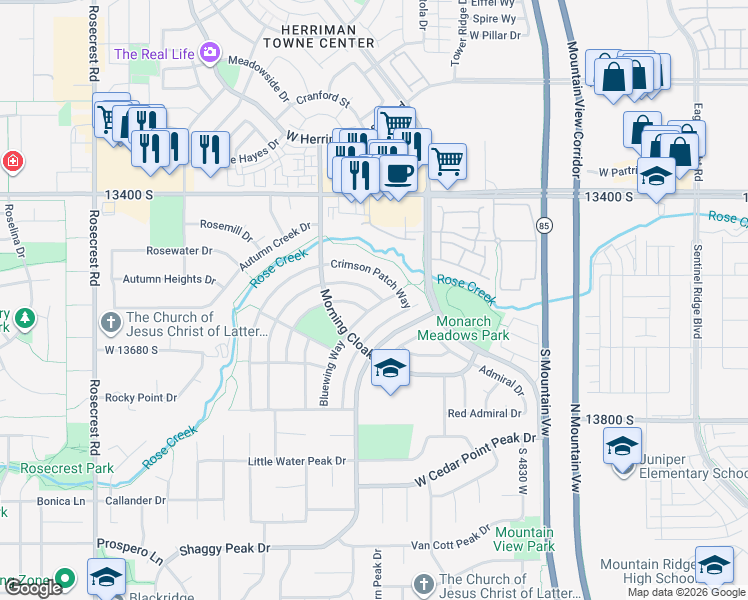 map of restaurants, bars, coffee shops, grocery stores, and more near 5089 West Buckeye View Way in Riverton