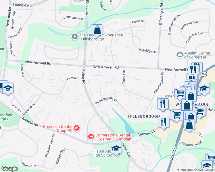 map of restaurants, bars, coffee shops, grocery stores, and more near 504 Windsor Court in Somerset County