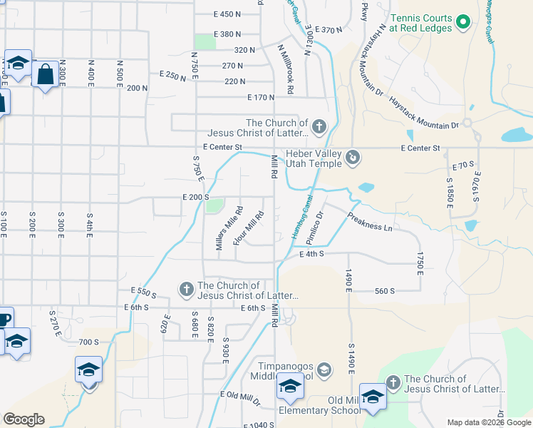 map of restaurants, bars, coffee shops, grocery stores, and more near 241 Flour Mill Road in Heber City