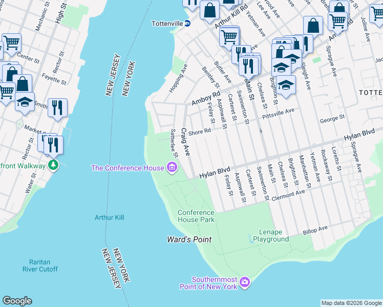 map of restaurants, bars, coffee shops, grocery stores, and more near 731 Craig Ave in Staten Island
