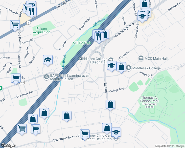 map of restaurants, bars, coffee shops, grocery stores, and more near 48 Horizon Drive in Edison