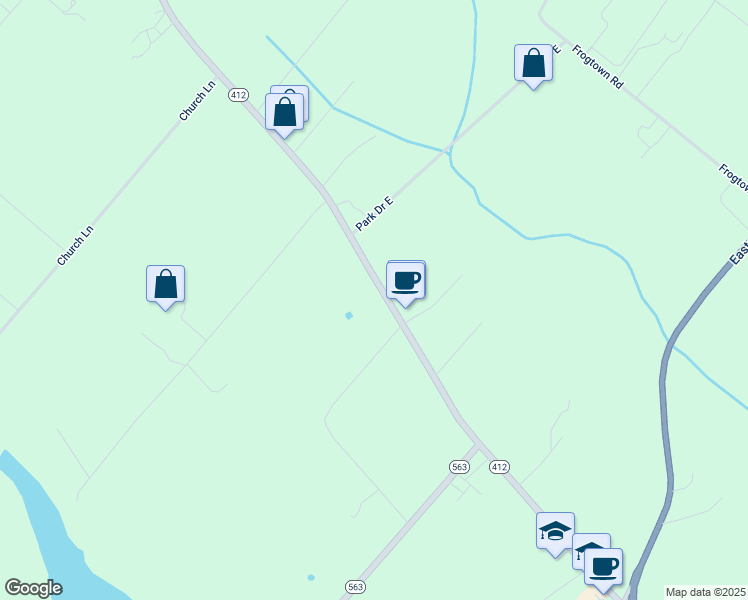 map of restaurants, bars, coffee shops, grocery stores, and more near 4218 Durham Road in Ottsville