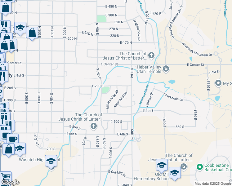 map of restaurants, bars, coffee shops, grocery stores, and more near 257 Millers Mile Road in Heber City