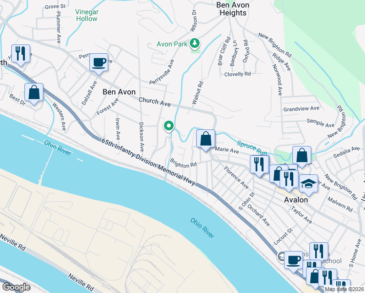 map of restaurants, bars, coffee shops, grocery stores, and more near 6708 Shaffer Place in Pittsburgh