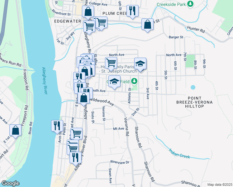 map of restaurants, bars, coffee shops, grocery stores, and more near 631 1st Street in Verona