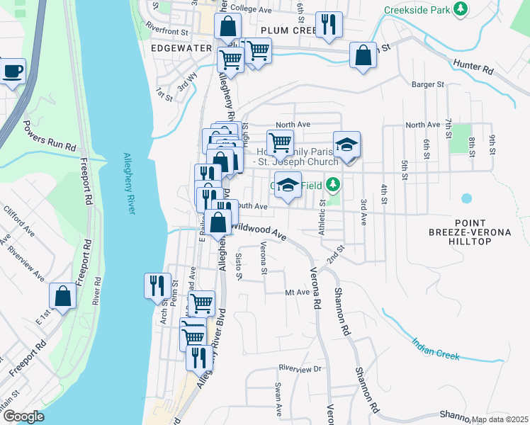 map of restaurants, bars, coffee shops, grocery stores, and more near 462 South Avenue in Verona