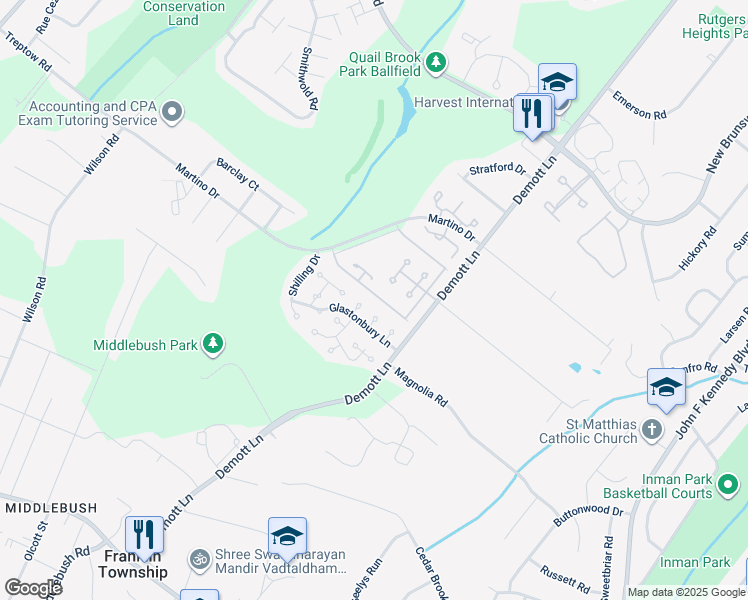 map of restaurants, bars, coffee shops, grocery stores, and more near 81 Winchester Way in Franklin Township