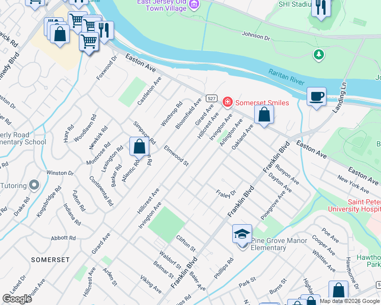 map of restaurants, bars, coffee shops, grocery stores, and more near 63 Hillcrest Avenue in Franklin Township