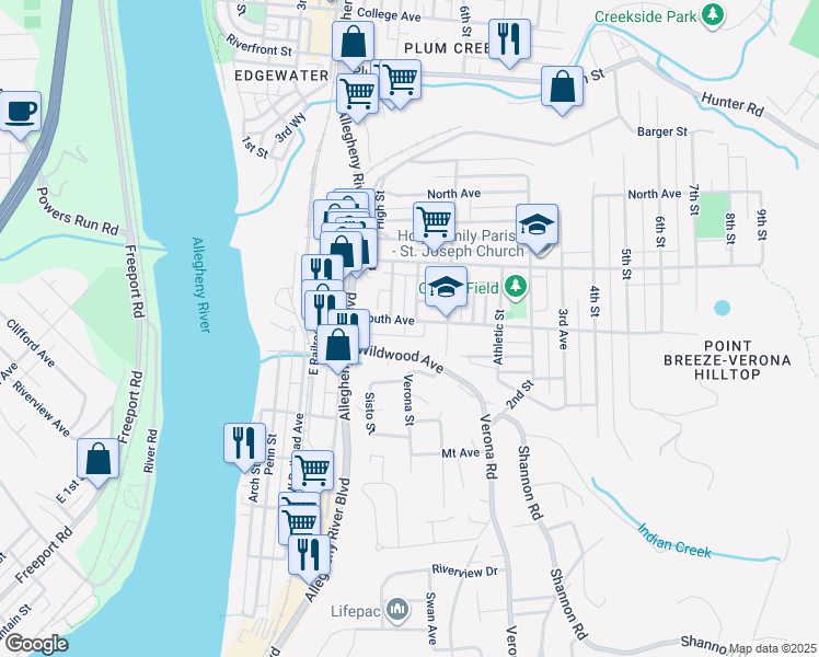 map of restaurants, bars, coffee shops, grocery stores, and more near 460 South Avenue in Verona