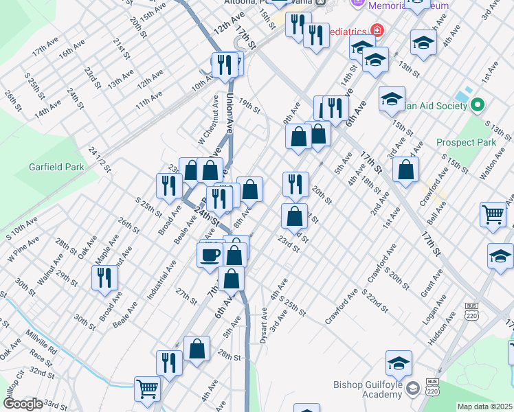 map of restaurants, bars, coffee shops, grocery stores, and more near 2207 8th Avenue in Altoona