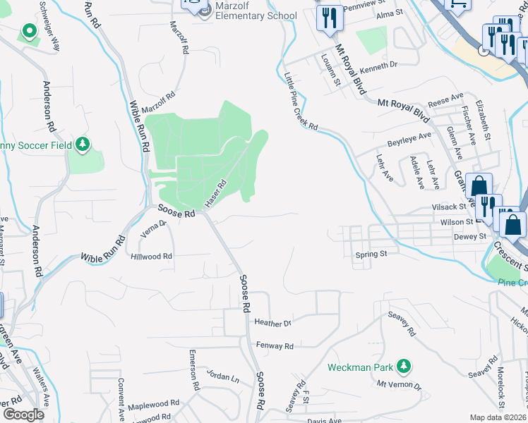 map of restaurants, bars, coffee shops, grocery stores, and more near 5025 Venice Road in Pittsburgh