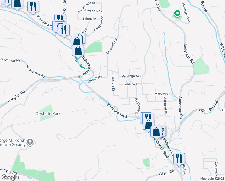 map of restaurants, bars, coffee shops, grocery stores, and more near 927 Silver Reel Avenue in Pittsburgh