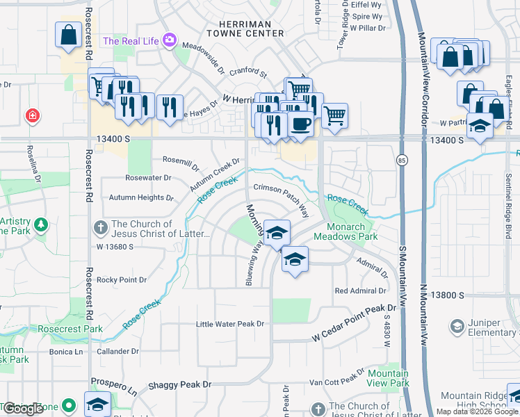 map of restaurants, bars, coffee shops, grocery stores, and more near 5162 Cloudywing Way in Riverton