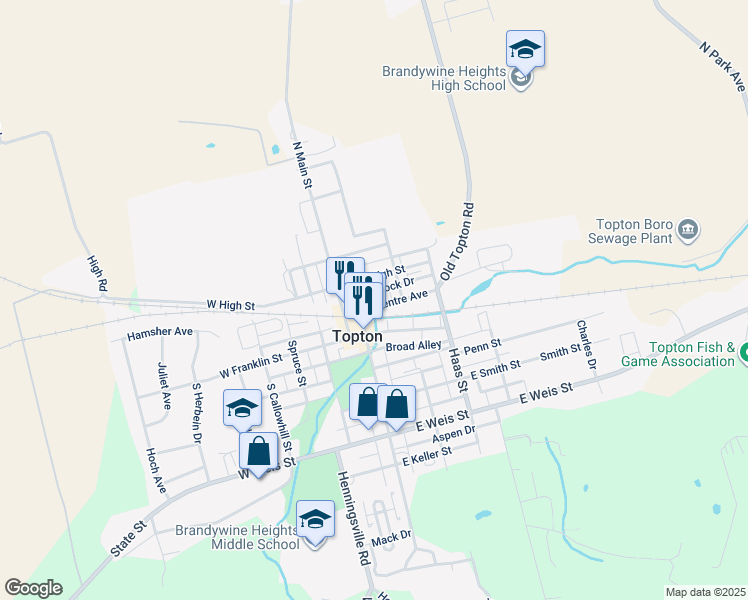 map of restaurants, bars, coffee shops, grocery stores, and more near 37 Centre Avenue in Topton